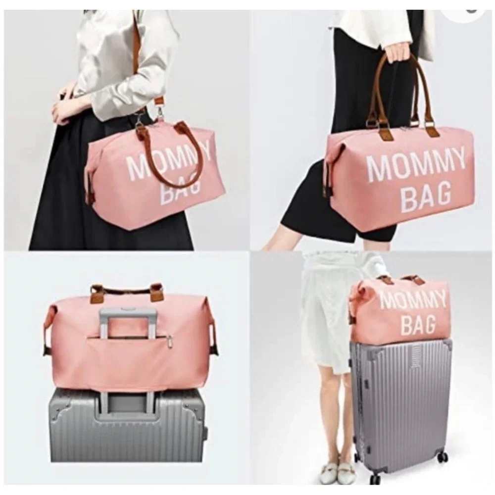 Mommy Bag Black Nylon Duffel Weekender Travel Diaper Bag with Trolley Sleeve